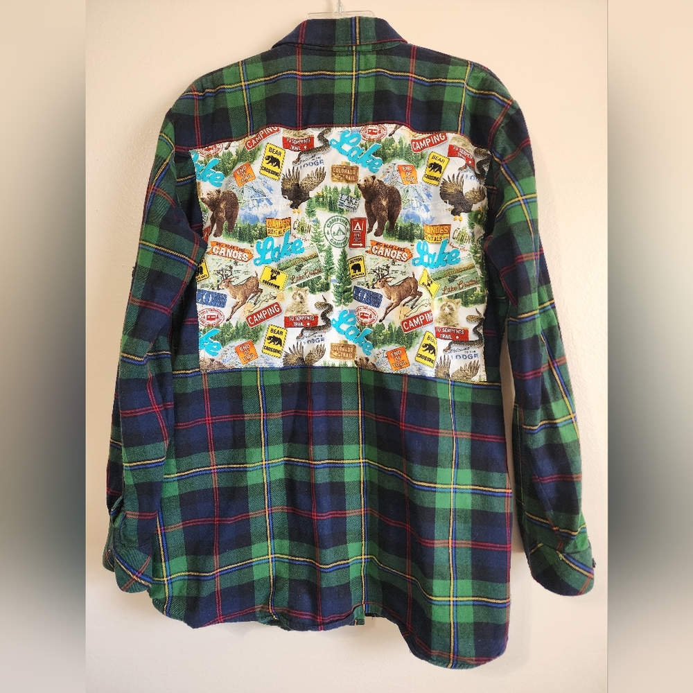 Men's Matchstick Upcycled Button Down Long Sleeve Shirt Size Extra Extra Large